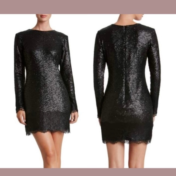 Dress the Population Dresses & Skirts - NEW Dress The Population‎ [ Medium ] Kate Lace Trim Long Sleeve Sequin Dress